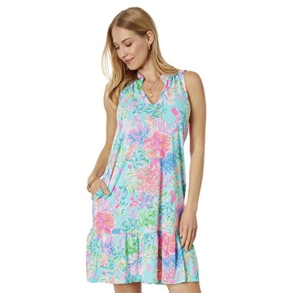 LILLY PULITZER “Celestial Blue Cay To My Heart” Malone Dress in Blue/Pink, M - Picture 1 of 10